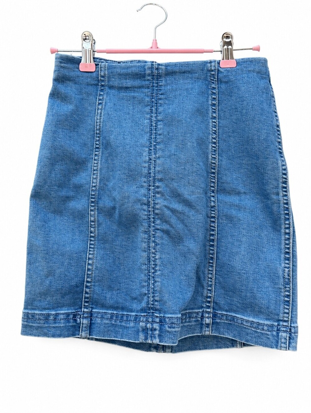Free People Denim Mini Skirt Size 0 Blue Jean Seamed Y2K Boho Stretchy